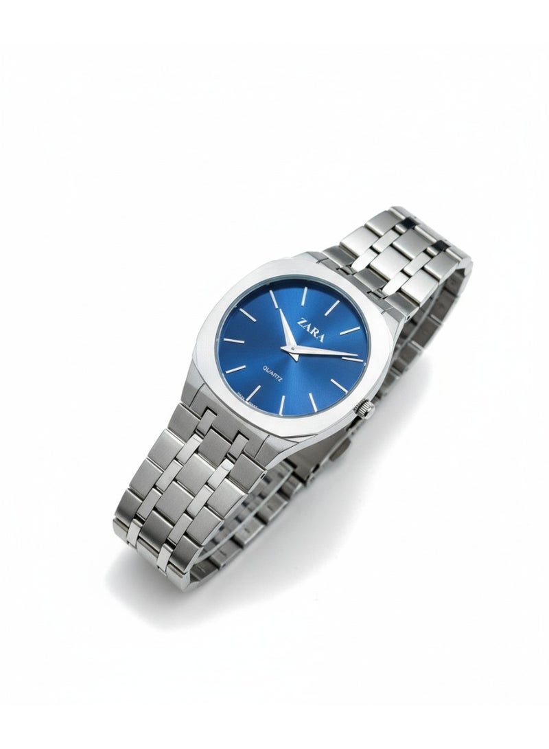 ZARA Stainless Steel Quartz Watch with Blue Sunray Dial - Image 5